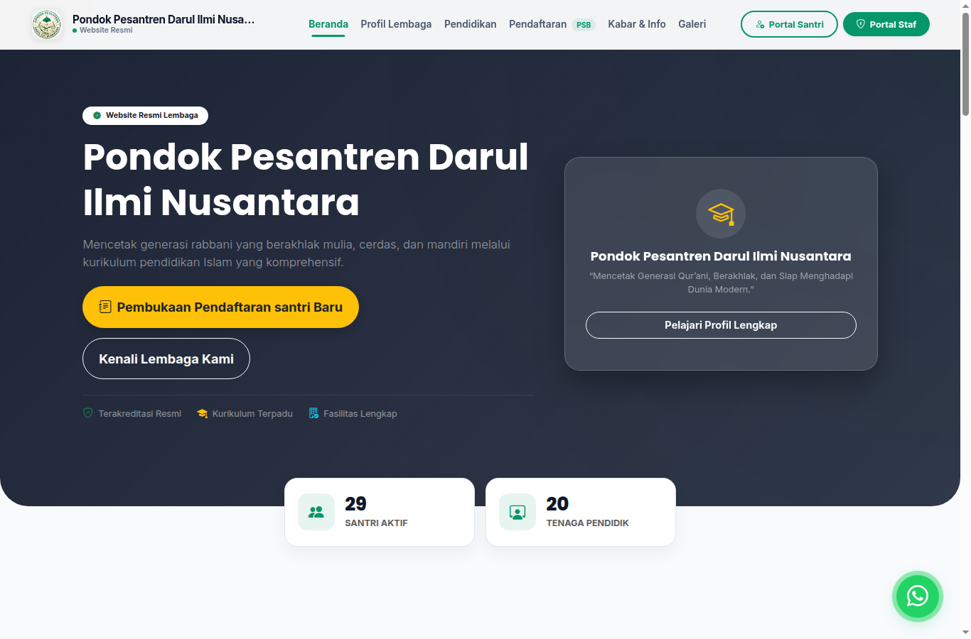 Contoh situs pondok pesantren SantriPlus tampilan laptop