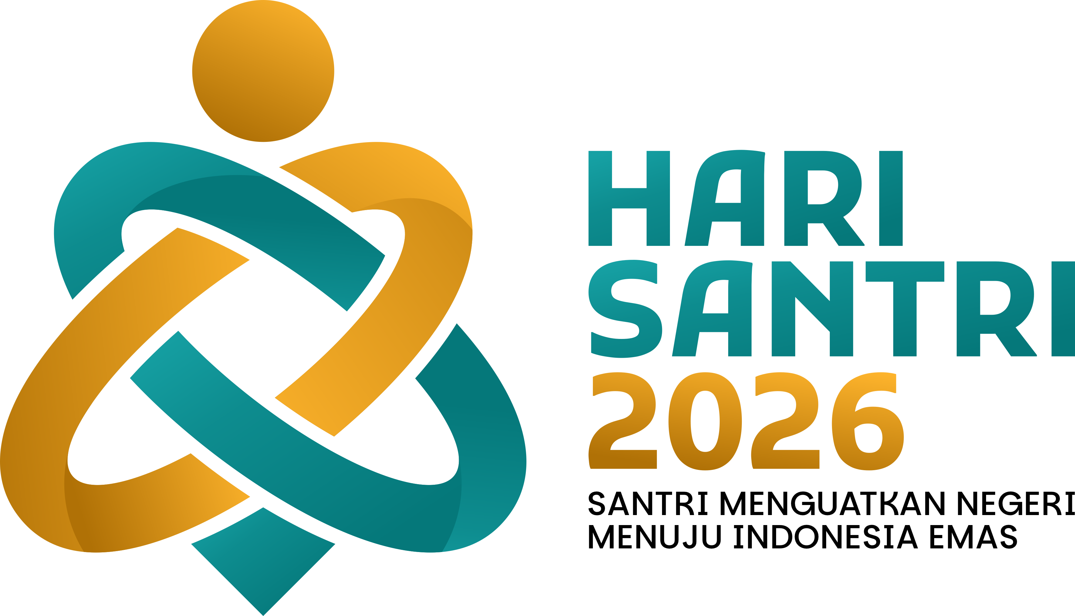 Logo Hari Santri 2026 HSN format PNG transparan versi mendatar dengan tagline Santri Menguatkan Negeri Menuju Indonesia Emas
