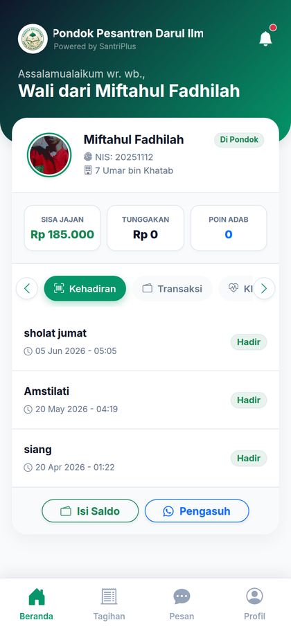 Aplikasi wali santri — tampilan asli SantriPlus