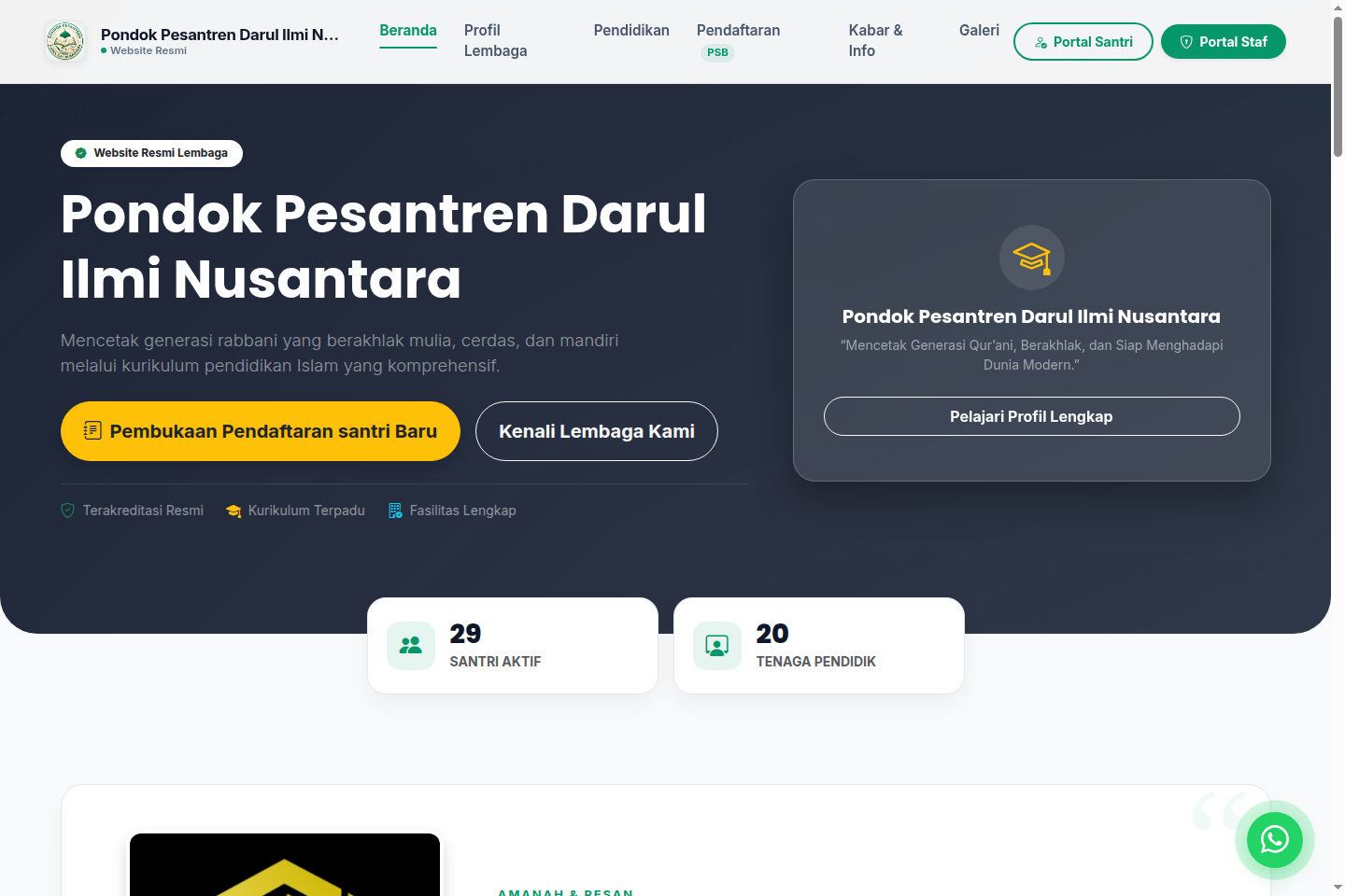 Website resmi pesantren kelolaan SantriPlus